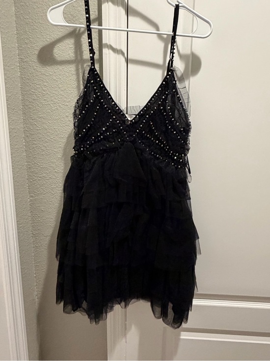 Dresses & Skirts - Black Beaded Ruffle Tulle Spaghetti Strap Top - Women
